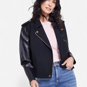 I.N.C. Women's Mixed Media Moto Jacket